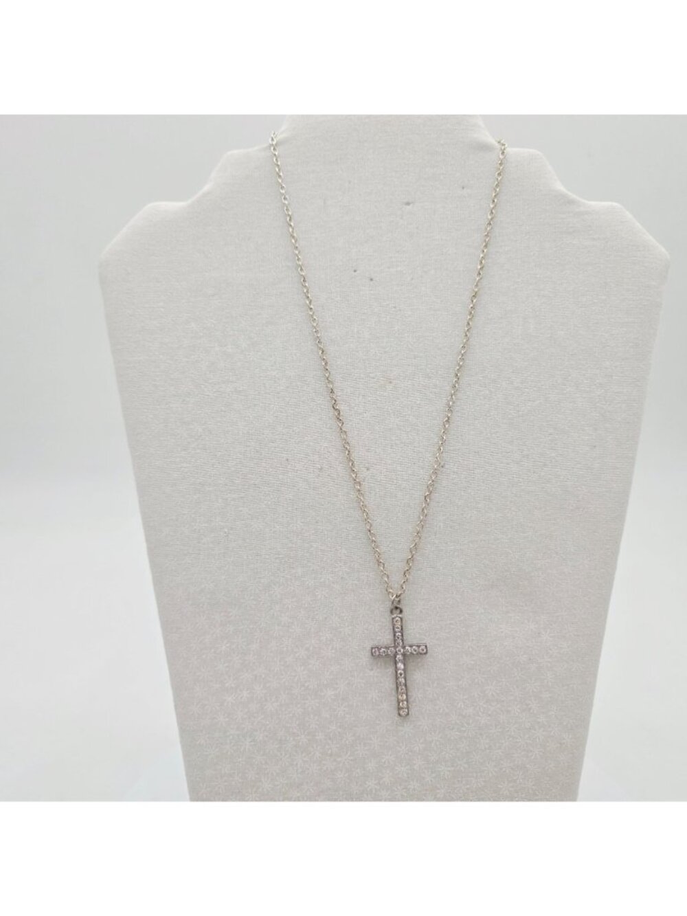 Silver Rhinestone Cross Pendant Necklace By Icing - Picture 3 of 7